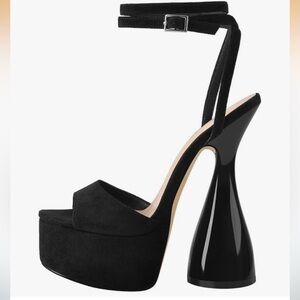 Black Suede Platform Ankle-Strap Heels